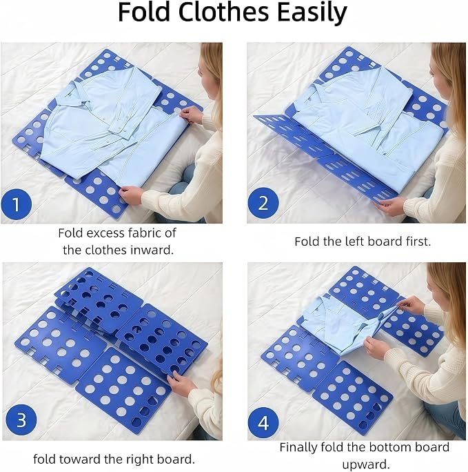 Shirt Folding Board, Shirt Folder - Folds Hoodies, Jeans & Shirts, Blue | Quick garment folding, heavy duty for thick clothes, for adults & kids, compact foldable design, no assembly required