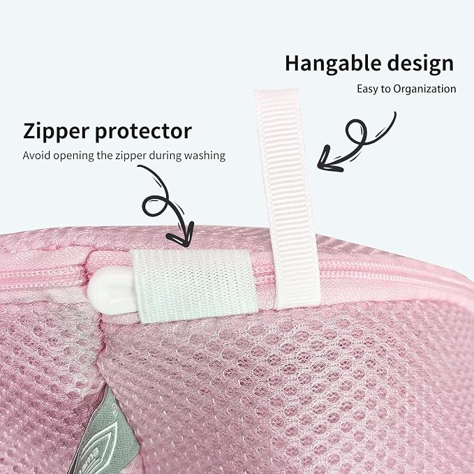 Shoe Washing Machine Bag, Laundry Bag for Sneaker, Pink, 8x15, 2Pcs | Shoe Washing Bag for Footwear, Trainers, Tennis, Slippers, Building Blocks, Sandwish Mesh, Travel, Divided, Prevent Tangling