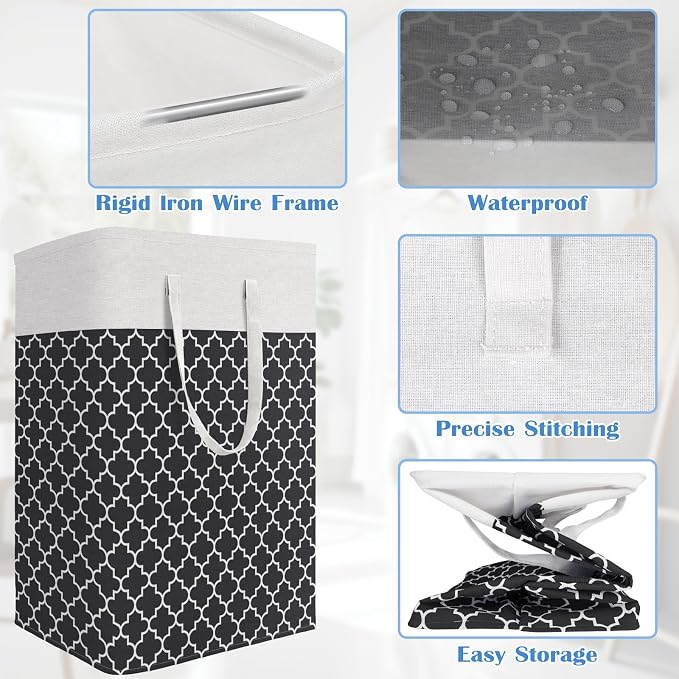 BlissTotes 3-Pack Laundry Basket, Collapsible Laundry Hamper, Black, 88L | Laundry Clothes Hamper, Hampers for Bedroom, Freestanding Hamper with Handles, Clothes Laundry Basket