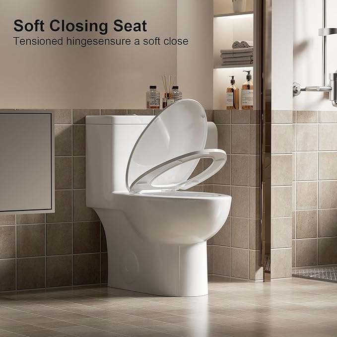 Dual Flush One Piece Toilets for Bathrooms, Compact White Toilet Elongated with Soft Closing Seat, Modern 12 Inch Rough in Toilet, 1.6 GPF & Map 1000g, Comfort Height, Silent Design (White+29.2H)