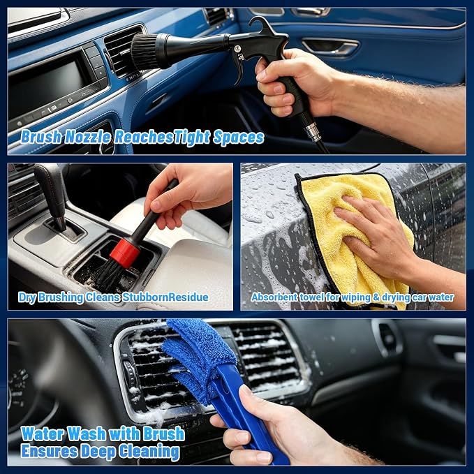 Tornado Air Blow Gun Kit, High Pressure Pneumatic Air Duster for Car Detailing, Metal Nozzle Car Cleaning Gun with Multi-Accessory Cleaning Kit for Interior, Engine and Workshop Cleaning