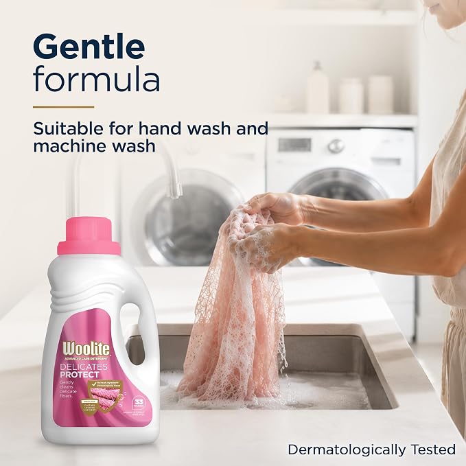 Woolite Delicates Liquid Laundry Detergent for Machine and Hand Wash – Gentle Care for Silk, Wool & Fine Fabrics, 16oz