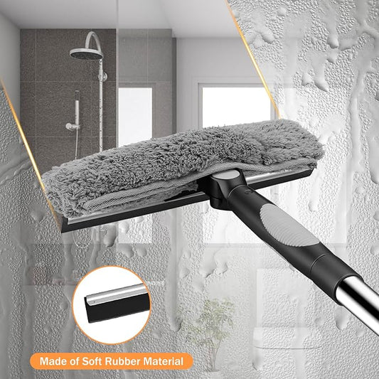 SetSail Window Squeegee with Extension Pole 2-in-1 Window Cleaning Kit Professional Window Cleaner Tool with Rotatable Head and 2 Scrubbers for Outdoor Indoor Car Windows Glass, Black Grey