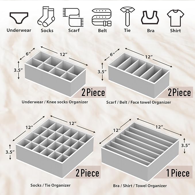 Simple Houseware Closet Underwear Organizer Drawer Divider Assorted 7 pcs | Gray