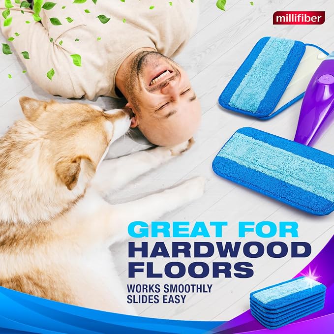 Millifiber Reusable Mop Pads for Swiffer WetJet Mops (6 Pack), Blue | Washable wet mopping cloths, microfiber replacement refills, hardwood floor cleaning pads