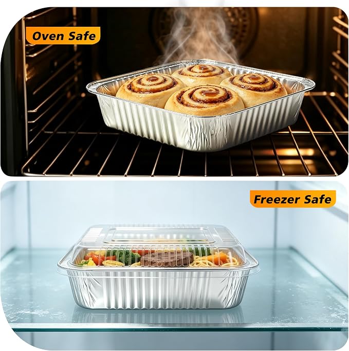 8x8 Aluminum Foil Pans with Clear Lids - 20 Pack Square Disposable Baking Cake Pans Tin Foil To Go Food Containers for Cooking, Heating, Storing, Meal Prepping