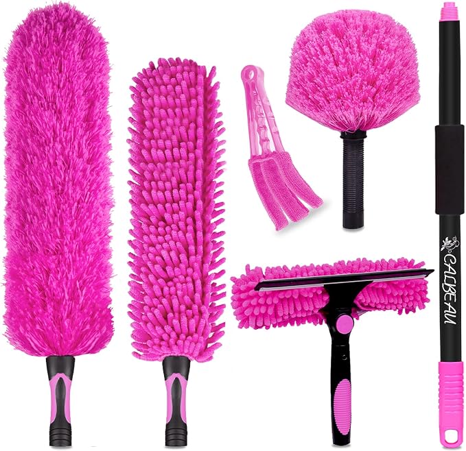 CALBEAU 8 Foot Dusters for Cleaning, Duster with Extension Pole, Microfiber Feather Duster Used for Cleaning Ceiling Fan, High Window, Blinds, Shutters, Sofa, Cobweb Duster for Home (12 PCS)