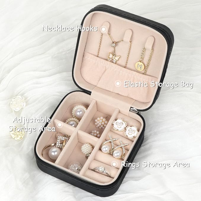 MFXIP Travel Jewelry Case Small Jewelry Box Jewelry Organizer Storage Case Portable PU Leather Mini Jewelry Travel Case for Girls Womens Earring, Necklace, Rings,Bracelets