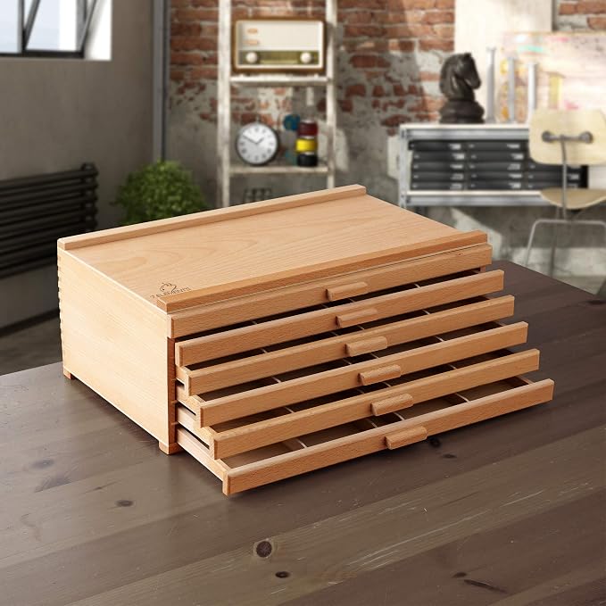 7 Elements 6 Drawer Wooden Artist Storage Supply Box for Pastels, Pencils, Pens, Markers, Brushes and Tools