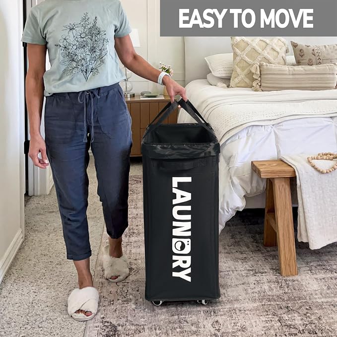 Goodpick 2-Pack Dirty Clothes Hamper with Wash Bag, Rolling Hamper,75L | Black Laundry Hamper with Wheels, Large Laundry Basket with Handles for Dorm Laundry Room, Rolling Laundry Basket