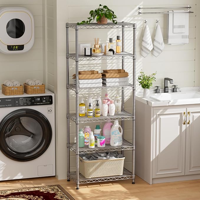 Golpart 6Tier Adjustable Storage Shelves Metal Wire Shelving Standing Shelf | Utility Heavy Duty Unit Rack Closet Organize for Home Kitchen Laundry Room Organization Pantry 12"Dx22"Wx69"H Grey