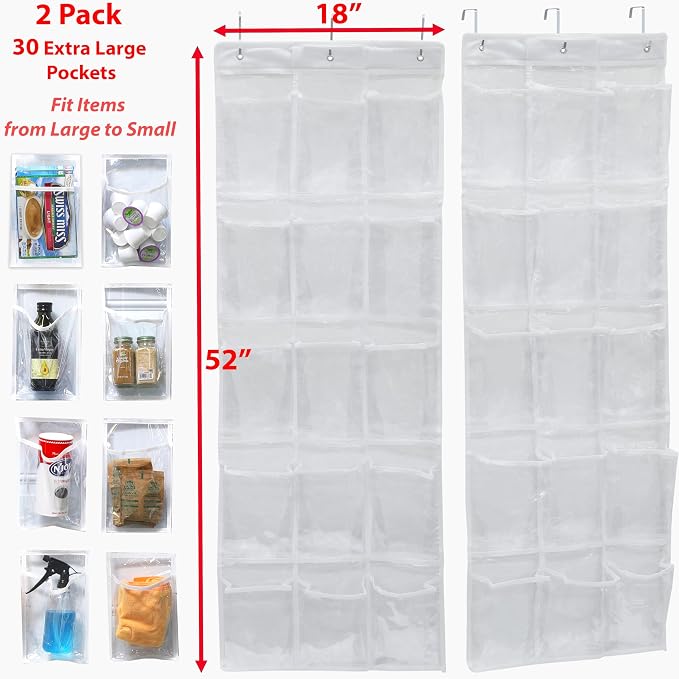 Simple Houseware 15 Pockets Clear Over the Door Pantry Organizer, 2 Pack | 52" x 18", Cabinet & Kitchen Hanging Storage