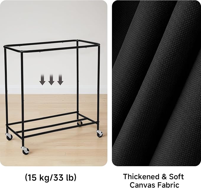 StorageWorks 3 Section Laundry Hamper, 120L Black Sorter Cart with Wheels
