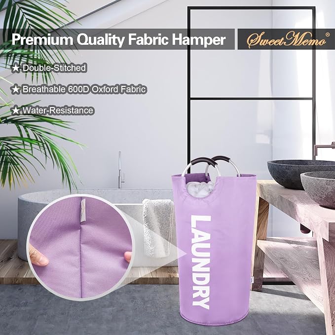 Large Laundry Basket, Laundry Hamper Bag with Handles, 95L Purple | Freestanding Tall Dirty Clothes Hamper, Collapsible and Portable Laundry Bin for Dorms and Bedrooms, Thick, Sturdy Fabric