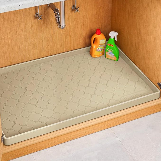 Jin&Bao Waterproof Under Sink Mat 31" x 22", Thick Silicone Mat Cabinet Protector for Kitchen and Bathroom, Shelf Liner, Home Organizer and Storage, Multipurpose Tray for Gadgets and Essentials