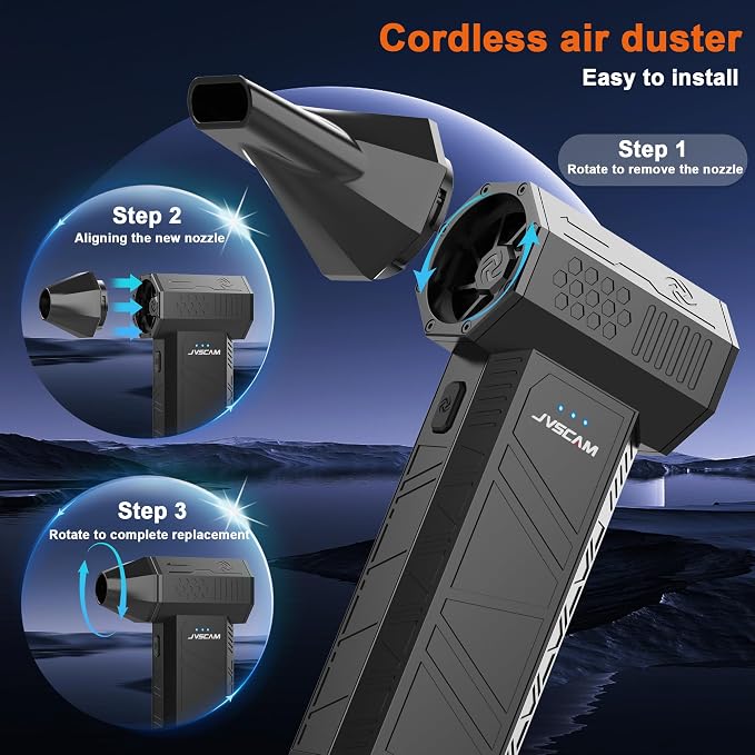 Compressed Air Duster-130000RPM Super Power Air Blower with Brushless Motor | 3-speed adjustable rechargeable Air Duster for PCs, Keyboards, Cars, Outdoor Use, the Home, and Clearing Snow and Leaves