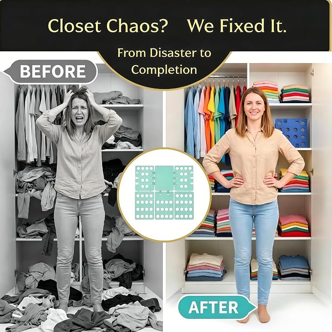 Shirt Folding Board, Shirt Folder - Folds Hoodies, Jeans & Shirts, Cyan | Quick garment folding, heavy duty for thick clothes, for adults & kids, compact foldable design, no assembly required