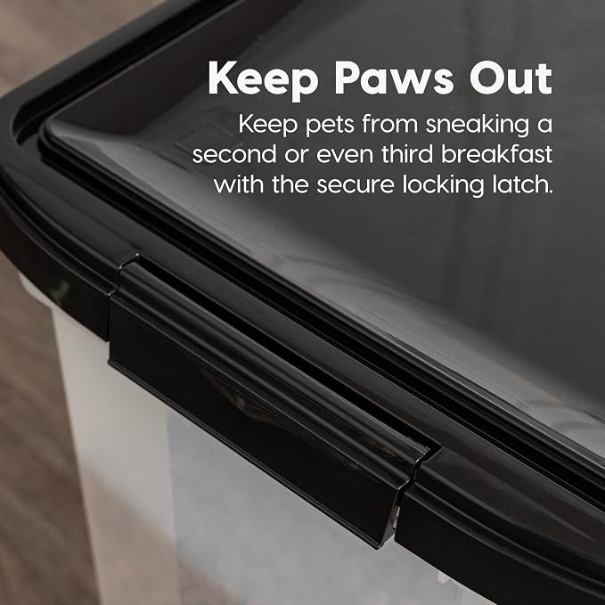 IRIS USA Airtight Dog Food Storage Container, WeatherPro, Up to 10 lbs, for Dog Cat Bird and Other Pet Food Storage Bin, Keep Fresh, Translucent Body, Made in USA, Clear/Black