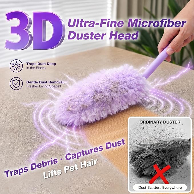 Disposable Duster Set, Thickened & Dense Fiber Duster Refills, 30 Count | 360° Double-Sided with Extension Pole, Unscented, for Electronics, Car Interiors, Blinds, Ceiling Fans, Whole-House Cleaning