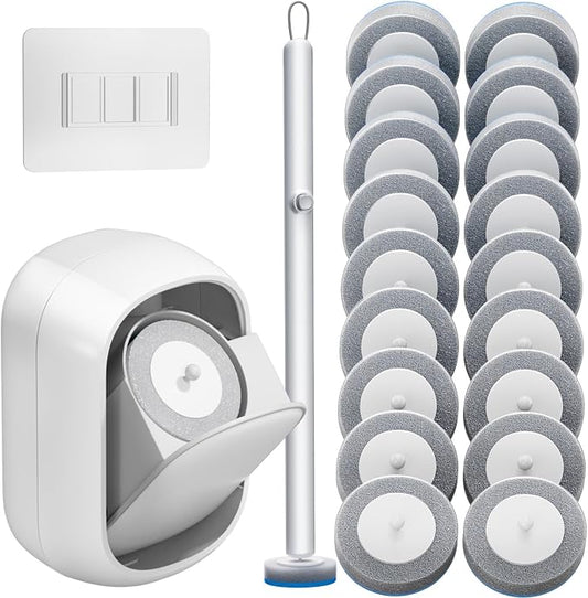 Disposable Toilet Brush and Holder Set with 18 Bowl Wand Cleaners Refill Pads, Bathroom Wall Mounted Toilet Bowl Cleaners Kit.