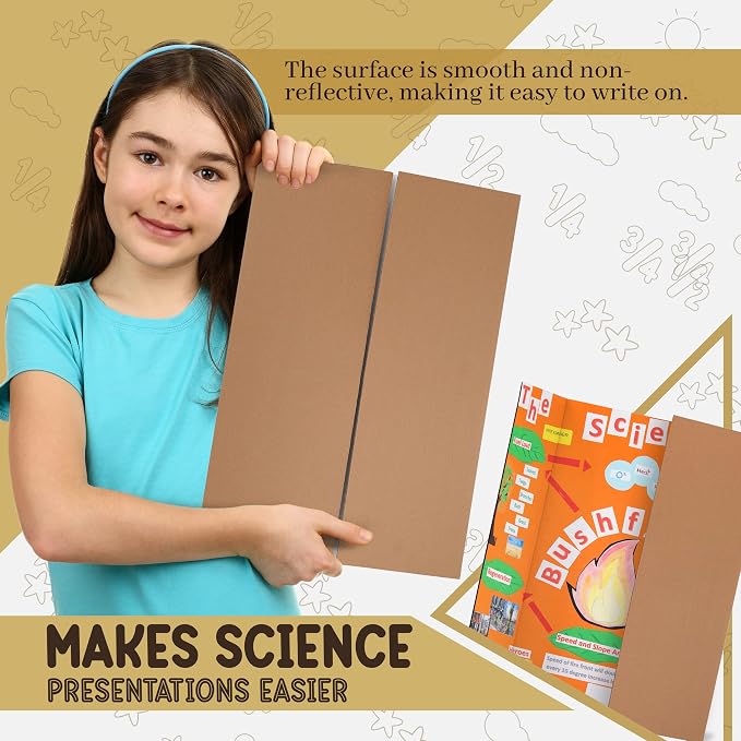 White Trifold Presentation Board 36" x 48" (Pack of 2) Self-Adhesive Science Subtitles Included - Display Exhibition Board Lightweight and Portable with Smooth Surface - By Emraw