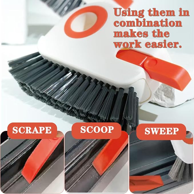 2 in 1 Groove Cleaning Brush,New Window Track Cleaning Tools Multifunction Grout Cleaner Tool with Tweezers and Scraper for Sliding Door Track, Window Seal, Sill (Orange 2 Pcs)