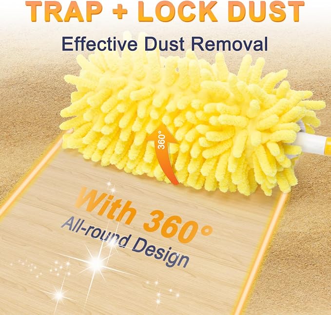 KeFanta Reusable Duster Refill for Swiffer, 8Pcs with 1 Handle | 360° Heavy Duty Duster Refills , Washable Microfiber Dusters for Cleaning