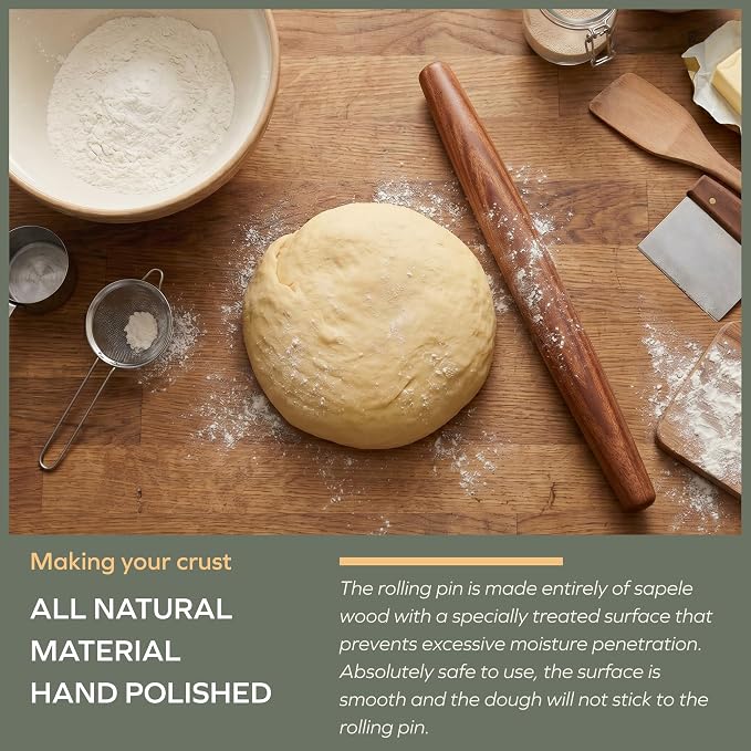 Muso Wood Sapele Wooden French Rolling Pin for Baking, Tapered Roller for Fondant, Pie Crust, Cookie, Pastry (French 17.5inch)