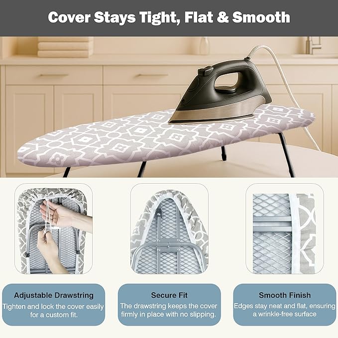 UniSimp Small Ironing Board Cover and Pad 12.5"x30" Small Iron Board Cover with Padding, Tabletop Mini Ironing Board Cover and Pad Small Size, Cotton Canvas,Heat Resistant, Drawstring Geometric