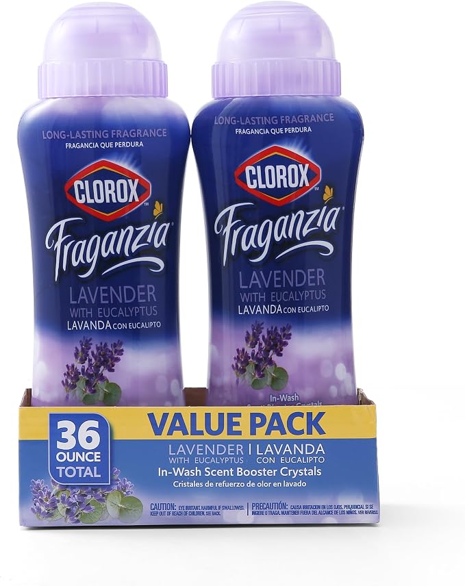 Clorox Fraganzia Scent Booster Crystals, Lavender, Twin Pack of 18 Oz, 6-Pk | In-wash fragrance beads, HE compatible, safe for all fabrics and colors, long-lasting freshness