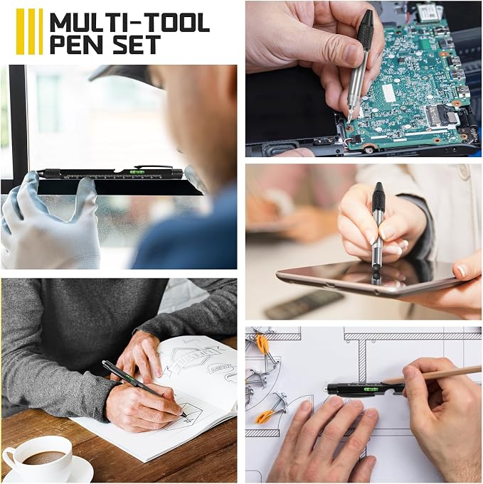 MAFEHAN 9-in-1 Multitool Pen, Gifts for Men Dad Husband Grandpa | LED tool pen gifts for men who have everything; aluminum EDC pen for writing, measuring, fixing and touchscreens.
