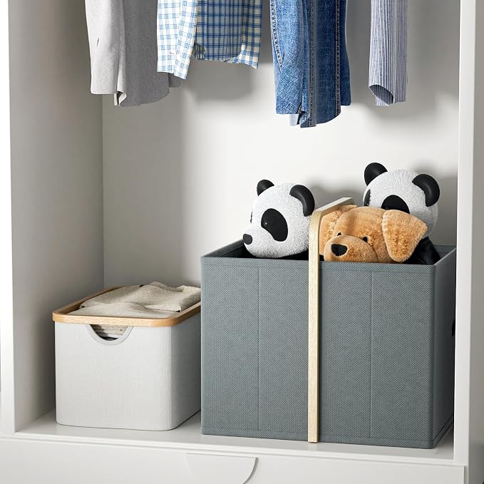 Collapsible Laundry Baskets with Handles 65L Portable Bamboo Laundry Hamper Oxford Fabric Foldable Laundry Bin Portable Cloth Baskets for Storage for Laundry Room Bedroom Living Room Gray