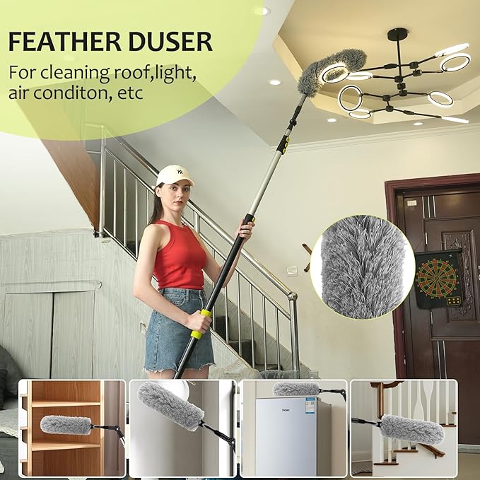 【Upgrade Anti Rotation 】 36ft High Reach Duster Kit,5-36ft Lightweight Aluminum Alloy Extension Rod,7-Piece Set,210° Steering Head Clean Various Angle,for Cleaning Ceiling,High Wall