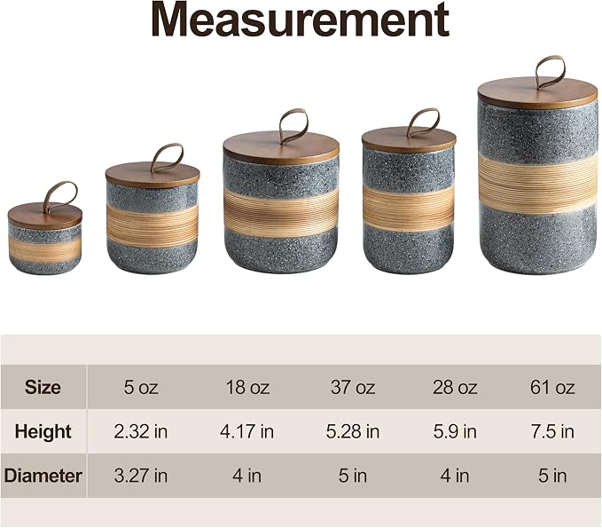 Miamolo Ceramic Jar with Lid Airtight, Coffee Container Kitchen Food Storage Jars for Spice Sugar Tea Bag, Stackable Decorative Jars for Countertop, Grey & 18 fl.oz