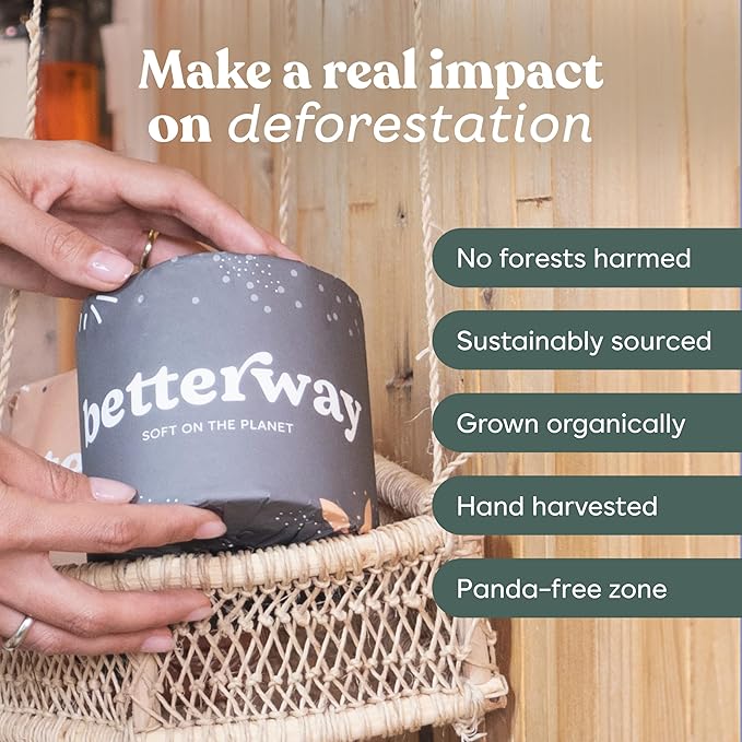 Betterway Bamboo Toilet Paper 3 Ply - Sustainable Toilet Tissue - 24 Long-Lasting Rolls & 360 Sheets Per Roll - Septic Safe - Organic, Plastic & PFAS Free - FSC Certified