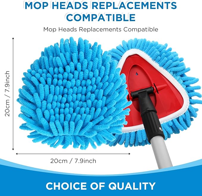 3 Pack Chenille Mop Heads Replacements Compatible with 1 Tank System Chenille Duster Replacement Heads Microfiber Spin Mop Refill Pads Reusable Dust Refills for Floor Cleaning (Blue)