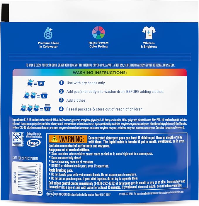 Persil Ultra Pacs Original Everyday Clean Laundry Detergent, 16 Count, No Mess, Single-Dose Laundry Soap, Deep Clean Fabric Care for Colors & Whites, All Water Temperatures, HE Safe