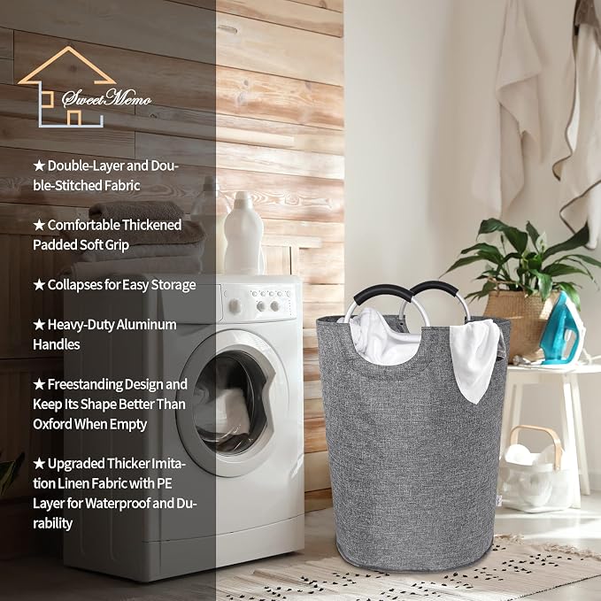 Oversized Laundry Basket, Huge Laundry Hamper Bag with Handles, 160L Grey | Freestanding Tall Dirty Clothes Hamper, Collapsible and Portable Laundry Bin for Dorm and Bedroom, Thick Double layer Fabric