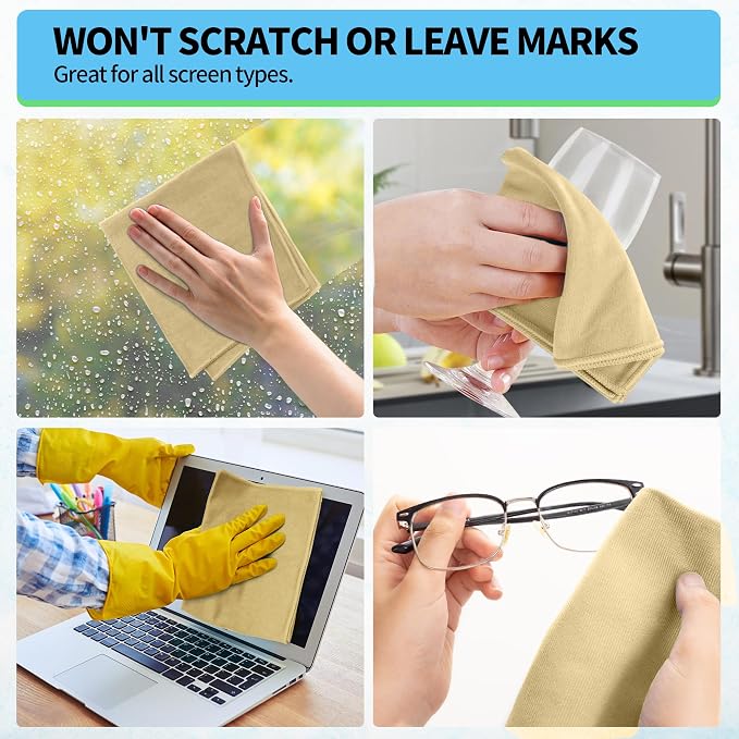 Microfiber Cleaning Cloth - 10 Pack Glasses Cleaning Cloth, 16" x 14" Window Cleaning Rags, Streak Free Lint Free Polishing Cloths Wipes for Eye Glass, Stainless Steel, Windshield, Beige