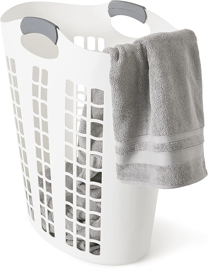 Gracious Living Easy Carry Flex Hamper, Large 87.5 Liter Lightweight Plastic Ventilated Laundry Basket Clothes Bin with Handles, White 3 Pack