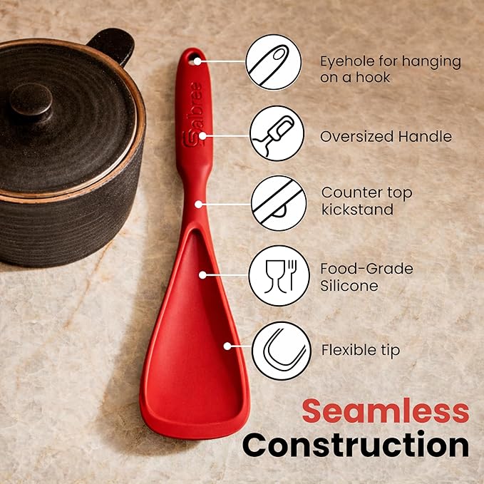 Silicone Spoon Spatula for Cooking - Multifunction Scoop Spatula Spoonula - Heat Resistant Cooking Spoon for Nonstick Cookware - Large Silicone Kitchen Spoon - Seamless Design (Red,1pc)