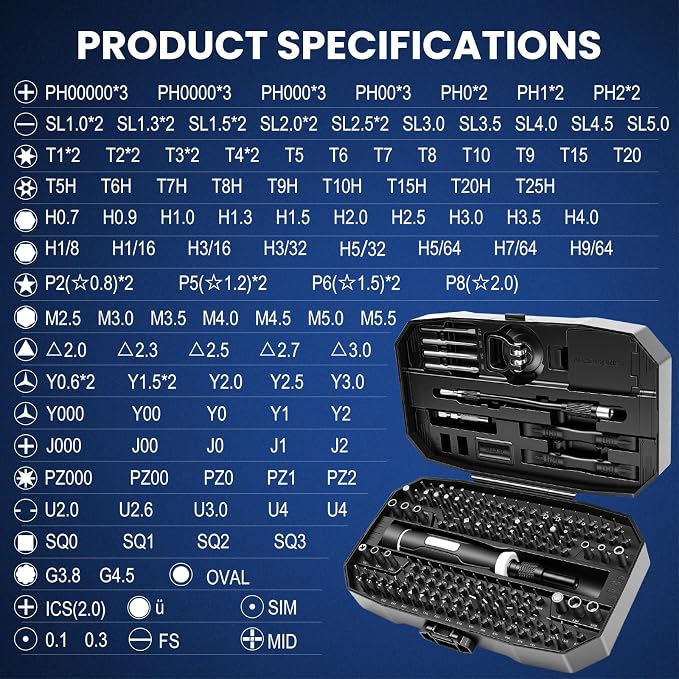 152-in-1 Precision Screwdriver Set, Electronics Repair Kit with Magnetic CR-V Bits, Phone Laptop Repair Tool Kit for iPhone, MacBook, PC, Game Console, Tablet, Cameras, Drones
