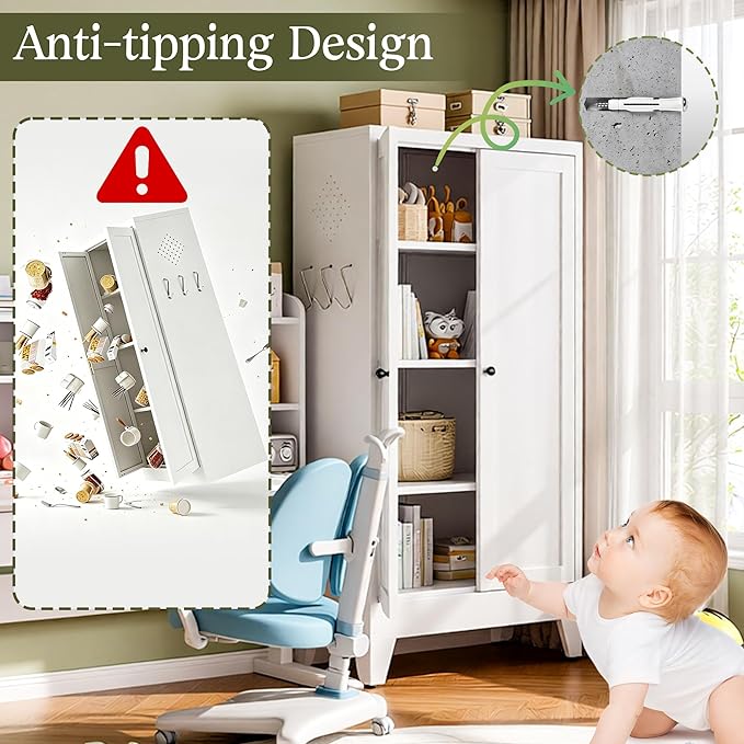 AQY Metal Pantry Cabinet with Adjustable Shelves, White Kitchen Pantry Storage Cabinet with 2 Doors, Freestanding Storage Cupboard Organizer for Dining Room, Living Room, Bathroom