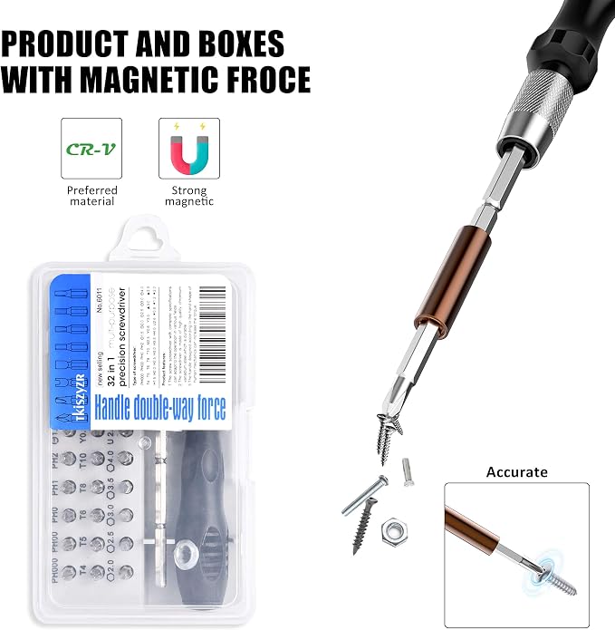 32 In 1 Small Screwdriver Set, Mini Magnetic Screwdriver Set – Contains 30 Bits Precision Repair Tool Kit, Torx Screwdriver Tool Sets for Eyeglass, Watch, Phones, Laptop, Computers, Toys