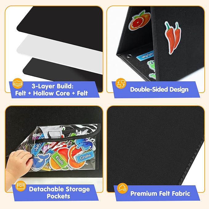 AKAYOK Felt Board - Double-Sided Flannel Boards Stories for Preschool Learning, Interactive Storytelling & Play | 33" x 12" Foldable Felt Letter Board for Home & Classroom Use