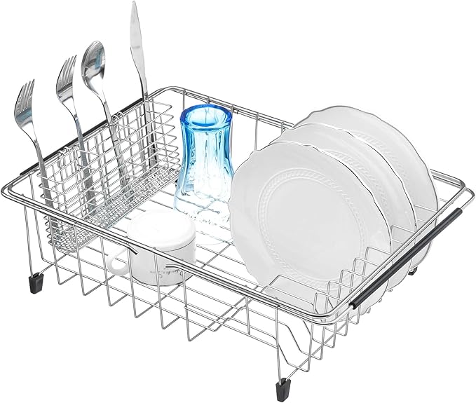 iPEGTOP Cutlery Utensil Silverware Drying Rack Chopsticks Basket Holder with Hooks, Flatware Storage for Kitchen Dish Drainer Drying Rack, Rust Proof Stainless Steel