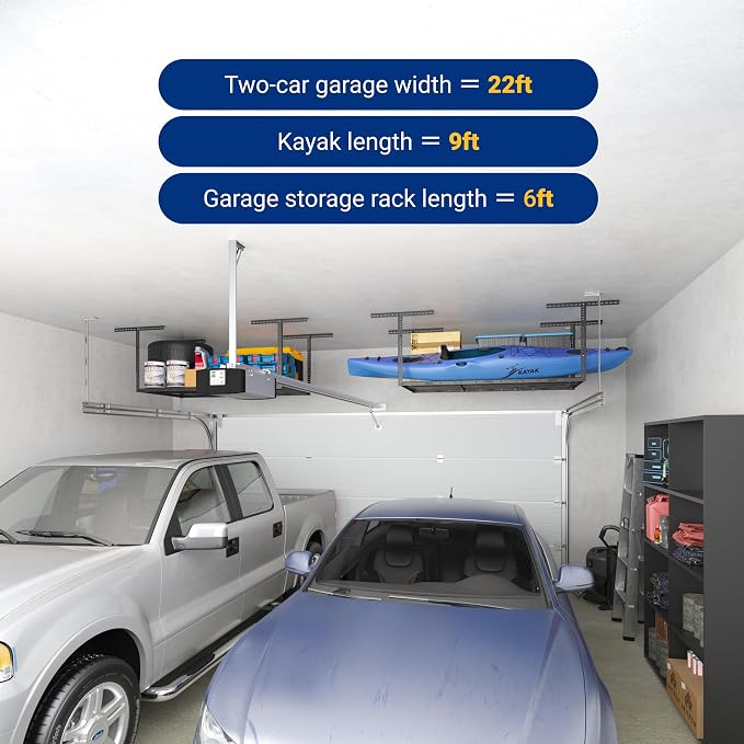 FLEXIMOUNTS 3x6 Overhead Garage Storage Adjustable Ceiling Rack 72" Length x 36" Width x 40" Height, 450lbs Weight Capacity, Hammertone, Classic Series