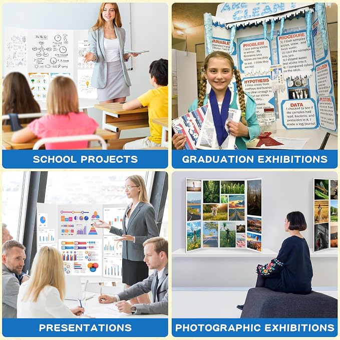 VinTS 12 PCS 36"x48" Trifold Poster Board,White Display Tri-fold Cardboard | Large White Tri-fold Poster Board,Thick Corrugated Cardboard for School Projects,Science Fair,Graduation,Photo Exhibitions