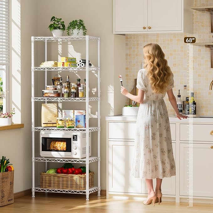 Golpart 6Tier Adjustable Storage Shelves Metal Wire Shelving Standing Shelf | Utility Heavy Duty Unit Rack Closet Organize for Home Kitchen Laundry Room Organization Pantry 12"Dx22"Wx69"H White