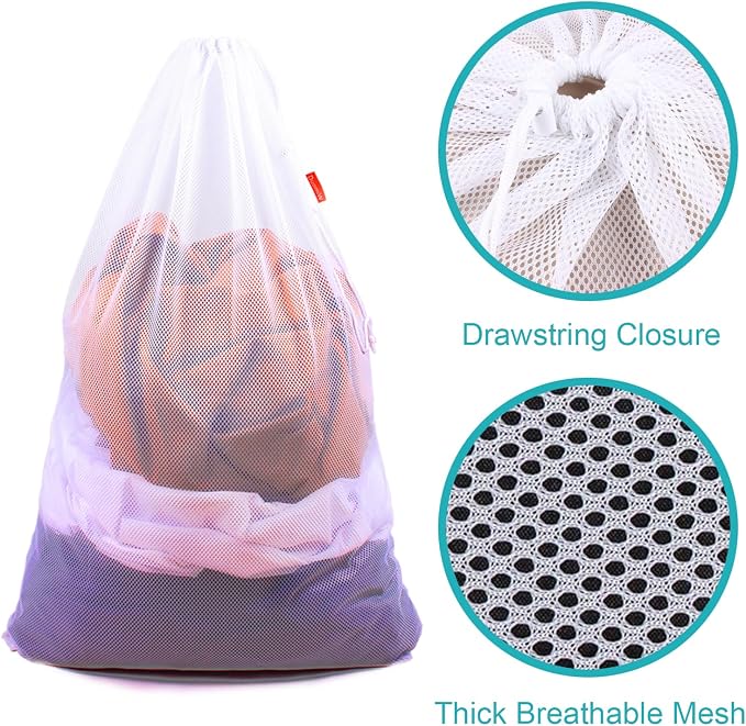 2 Pack Mesh Laundry Bags, 24 x 36 Inches Heavy Duty Drawstring Bag, Factories, College, Dorm, Travel and Apartment Dwellers, White